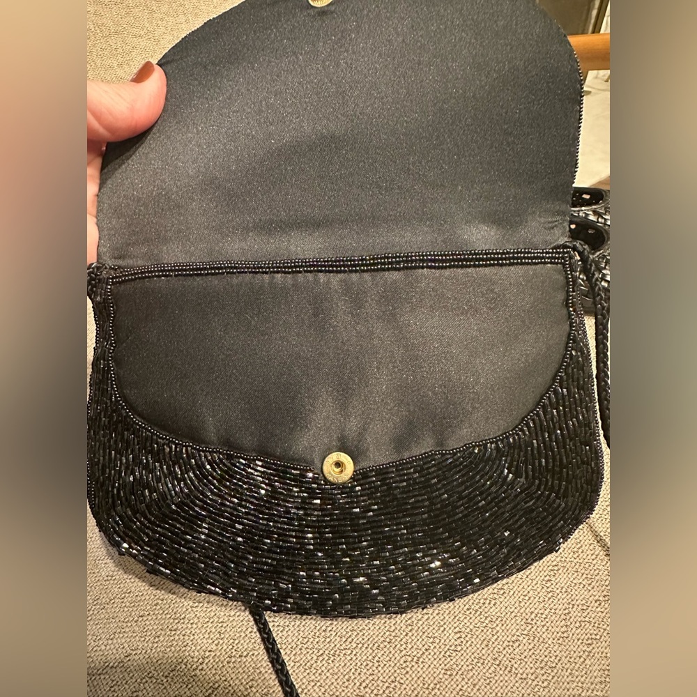 ADG Vintage Look Black Beaded Clutch Shoulder Bag Evening 1920s Flapper Gatsby‎ - Picture 2 of 7